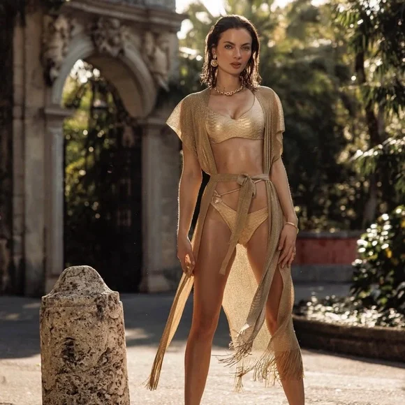 Luli Fama Shimmering Gold Cover Up - Picture 2 of 7